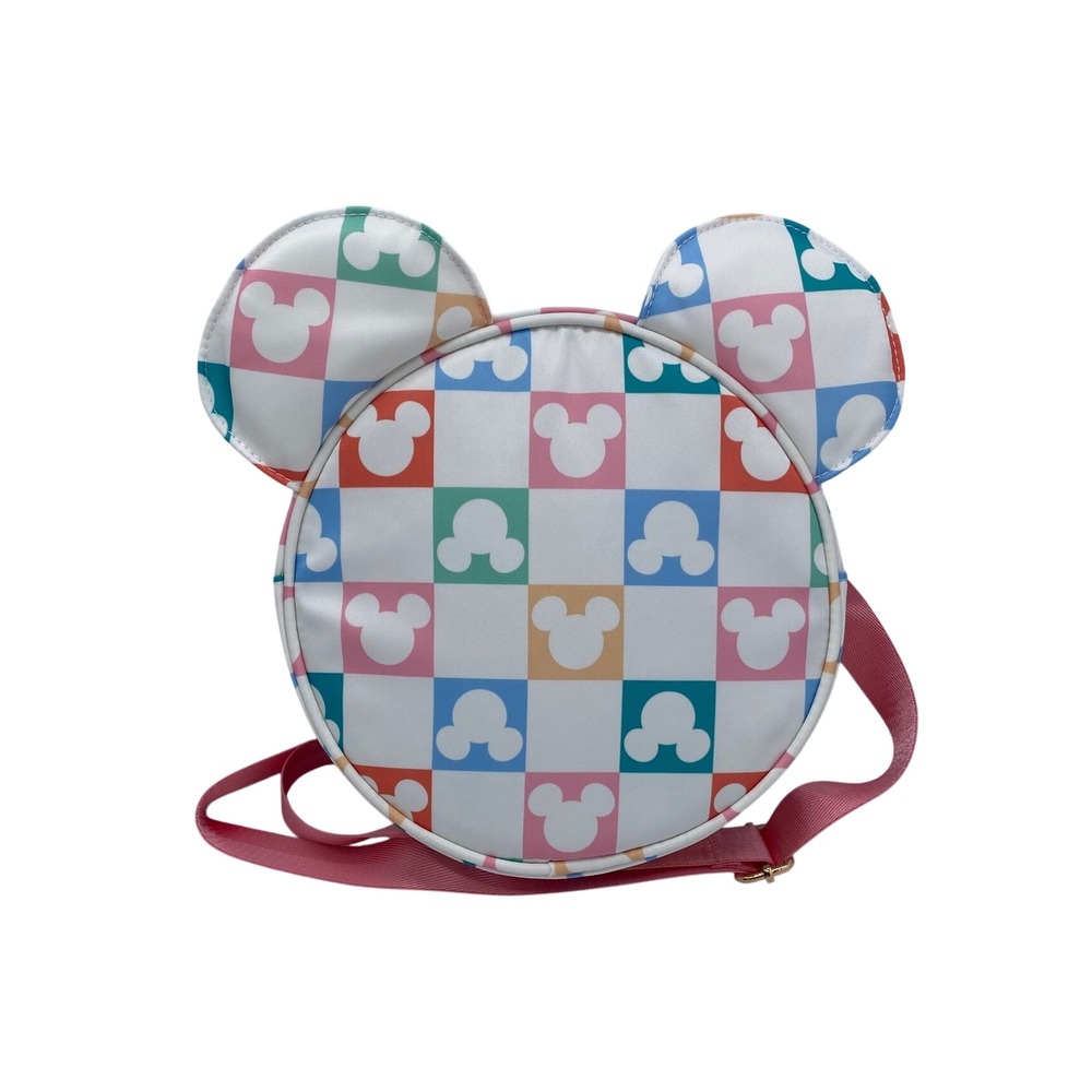 Mickey Mouse Checkerboard Round Crossbody Bag Multicolor Ears White Pink